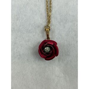 Enamel Rose Pendant Necklace with a 14K GF AMCO chain